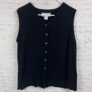 Vintage Y2K LEE DAVID Black Gauzy Oversized Boxy Sleeveless Button Up Top